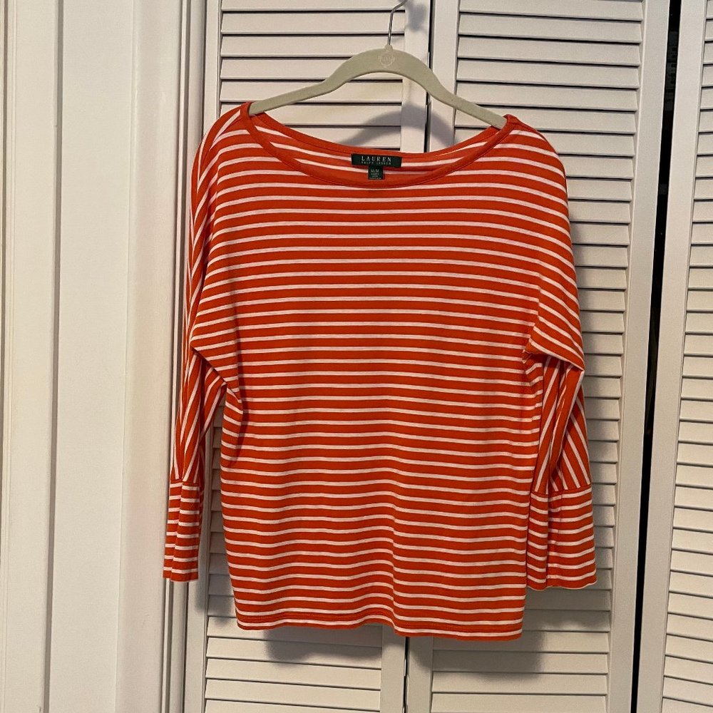 Ralph Lauren Striped Tee - 3/4 sleeve jersey top  (M)
